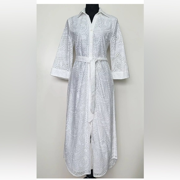 ZARA NEW WOMAN SS24 Eyet EMBROIDERED SHIRT DRESS WITH BELT WHITE - Picture 5 of 7